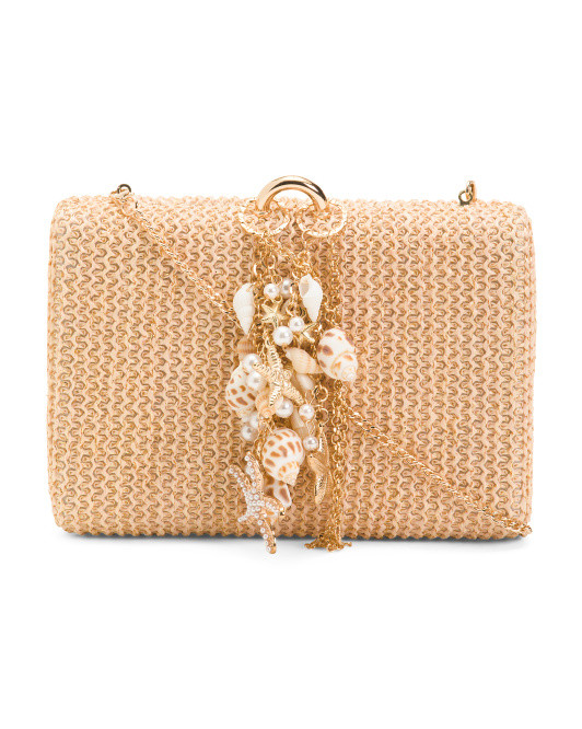 Raffia Clutch With Seashell Charm | TJ Maxx