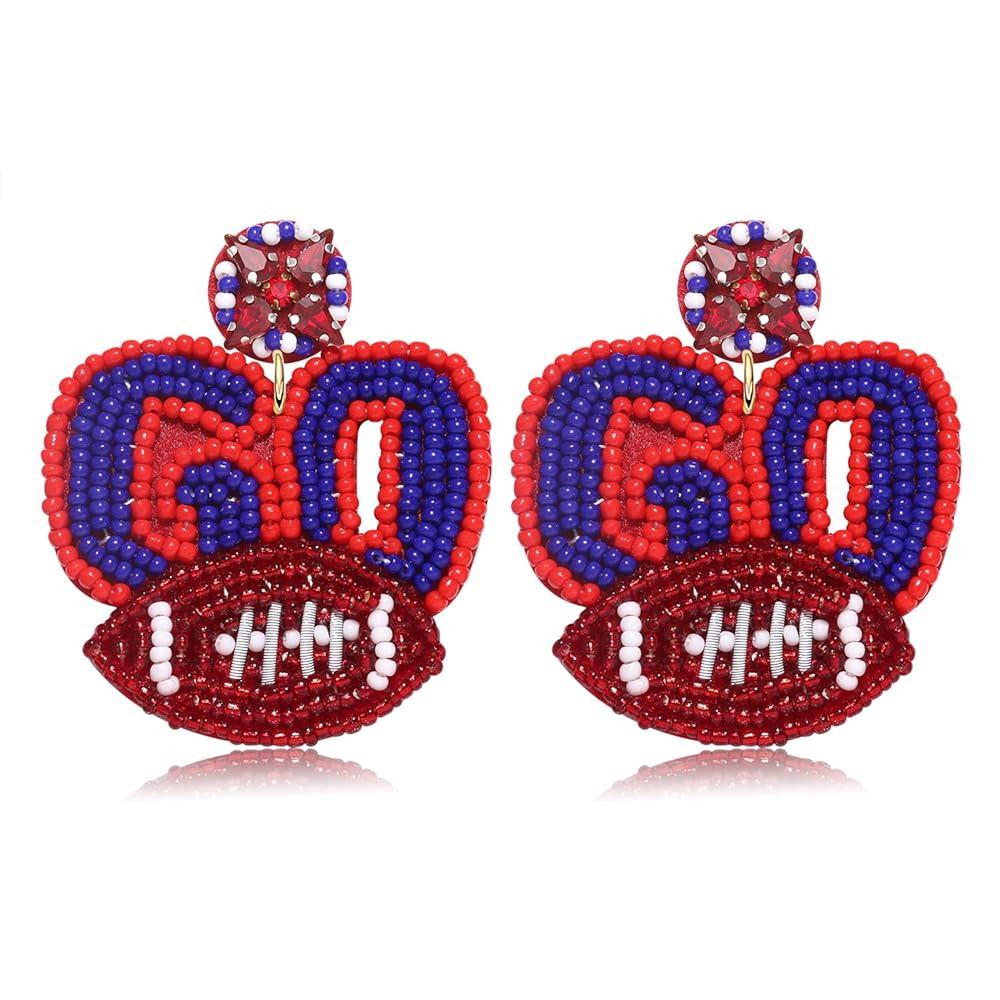 Boderier Game Day Earrings Beaded GO Football Dangle Earrings Statement Sport Game Team Earrings ... | Amazon (US)