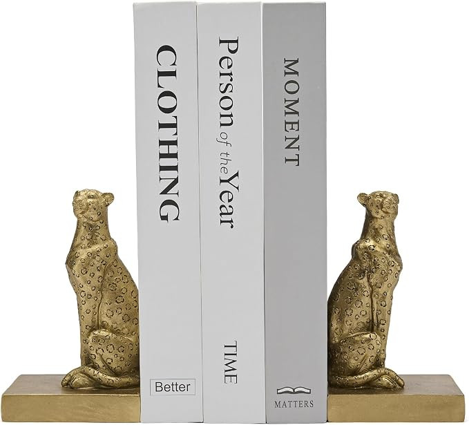 Gold Cheetah Book Ends, Leopard Bookends for Shelves to Hold Books Heavy Duty, Creative Resin Boo... | Amazon (US)
