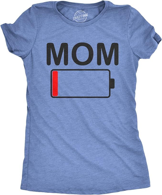 Womens Mom Battery Low Funny Sarcastic Graphic Tired Parenting Mother T Shirt | Amazon (US)