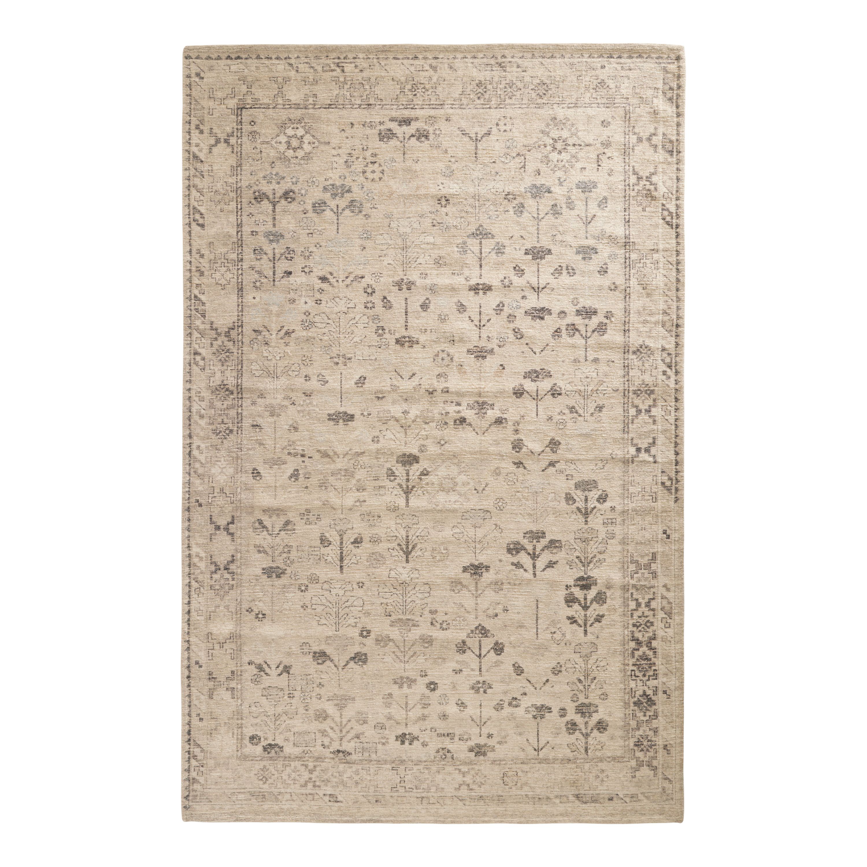 Arya Charcoal and Tan Floral Traditional Style Area Rug | World Market