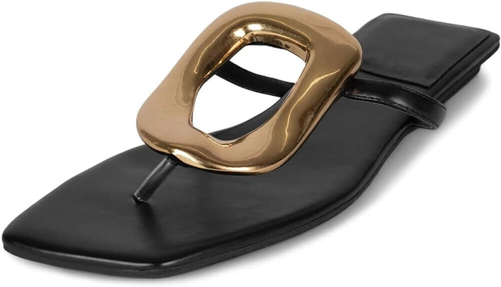 Metal Pendant Thong Sandals For Women Square Toe Flat Sandals Fashion Flip Flops Summer Beach Sli... | Amazon (US)