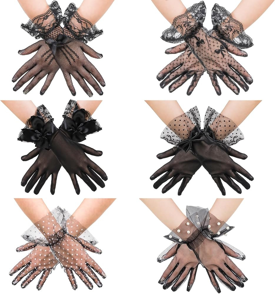 Coloch 6 Pair Black Ladies Lace Glove, Short Women Gloves Elegant Tea Party Gloves Vintage Women ... | Amazon (US)