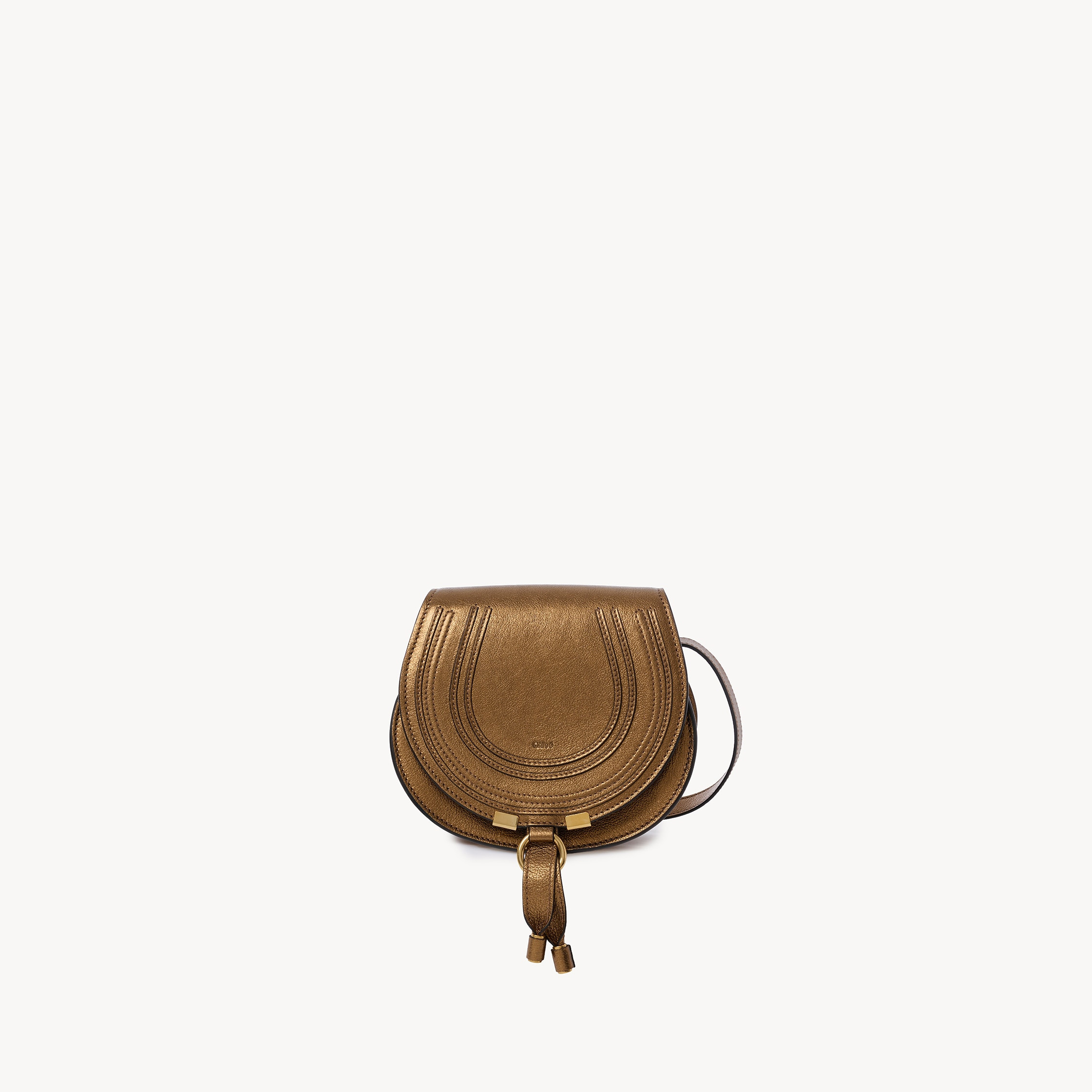 Chloé - Small Marcie saddle bag in metallized leather - Golden Brown - Single Size - Domestic Asian Water Buffalo | Chloe US