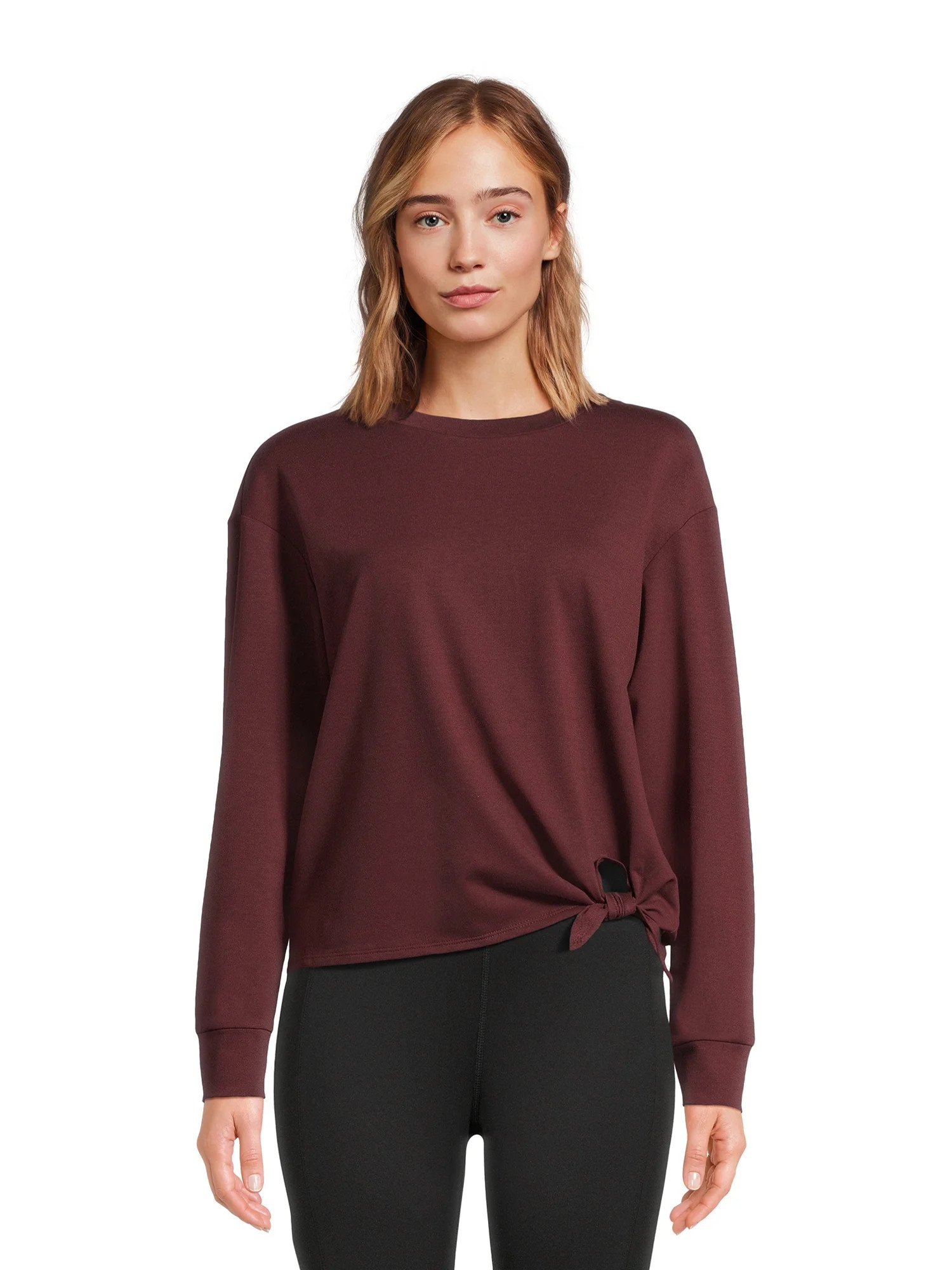 Avia Women's Side Tie French Terry Cloth Top with Long Sleeves, Sizes XS – XXXL - Walmart.com | Walmart (US)