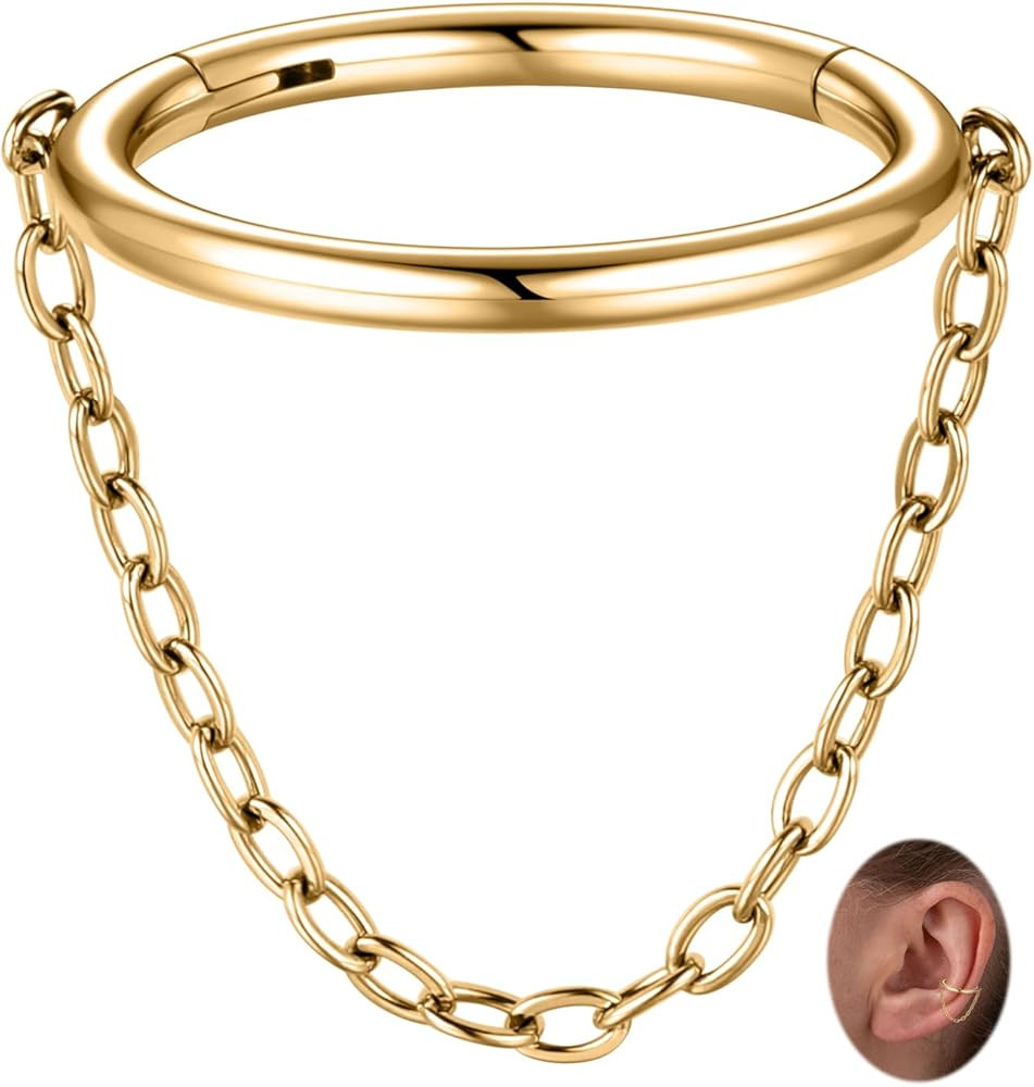 PEAKLINK 16G Dangle Nose Ring Chain Nose Hoop Conch Earring 16G Septum Jewelry 316L Surgical Stee... | Amazon (US)