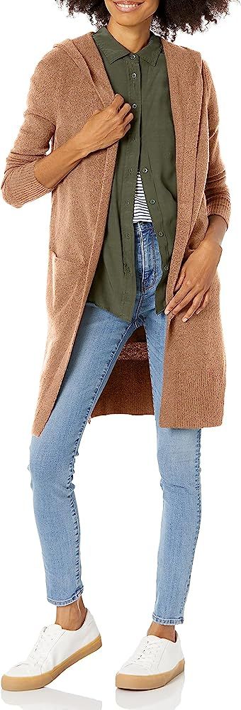 Goodthreads Women's Mid-Gauge Stretch Hooded Longline Cardigan Sweater | Amazon (US)