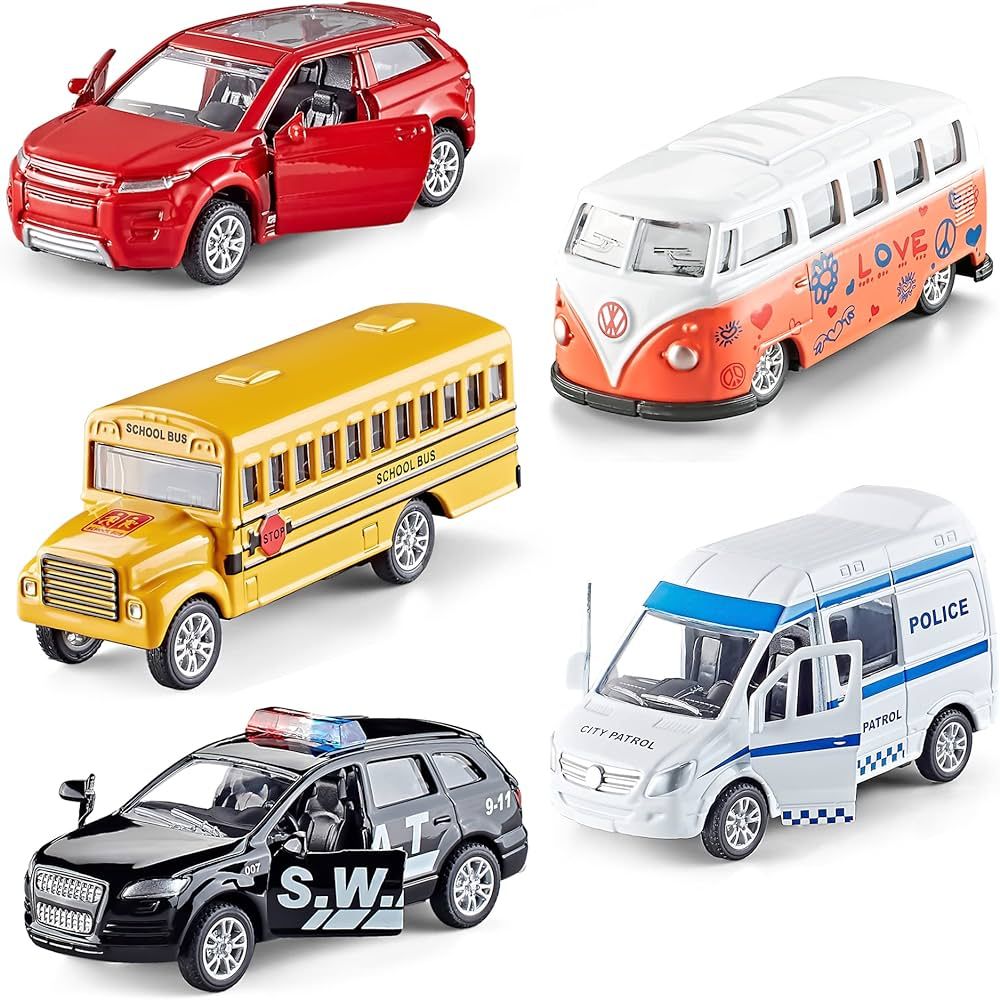 Die-cast Metal Toy Cars Set of 5, Openable Doors, Pull Back Car, Gift Pack for Kids (Official Car... | Amazon (US)
