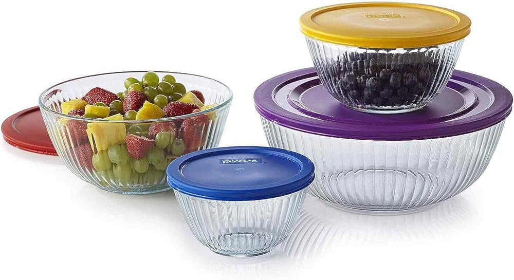 Pyrex 8-piece 100 Years Glass Mixing Bowl Set (Limited Edition) - Assorted Colors Lids | Amazon (US)