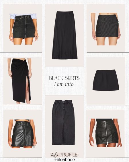 Black skirts I'm into! // black skirt, leather skirt, midi skirt, denim skirt, mini skirt, cargo skirt, mini skort, satin skirt