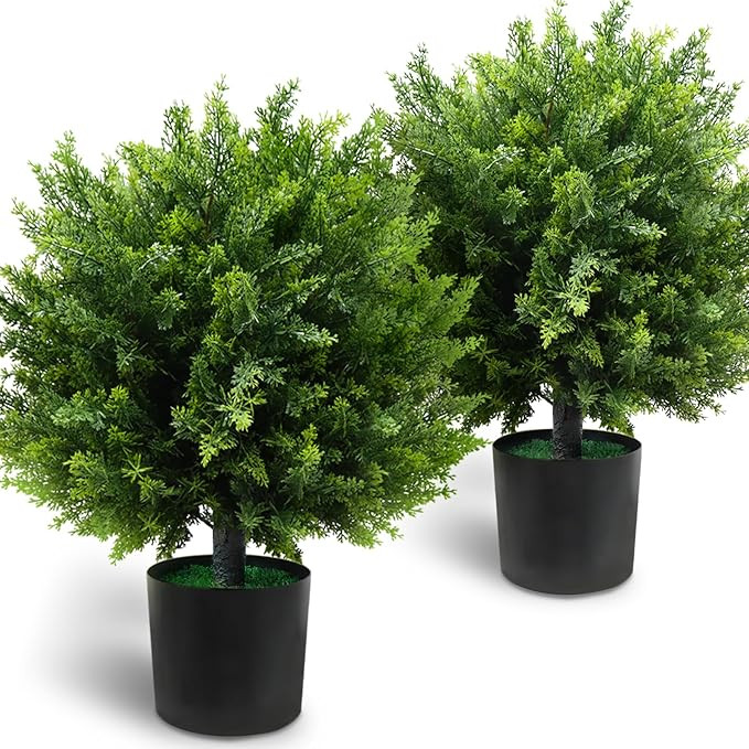 21-Inch Artificial Cedar Ball Trees (Set of Two) – Lifelike, UV-Resistant Decor for Indoor & Ou... | Amazon (US)