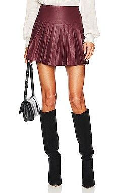 Bardot Vegan Leather Pleat Skirt in Burgundy from Revolve.com | Revolve Clothing (Global)
