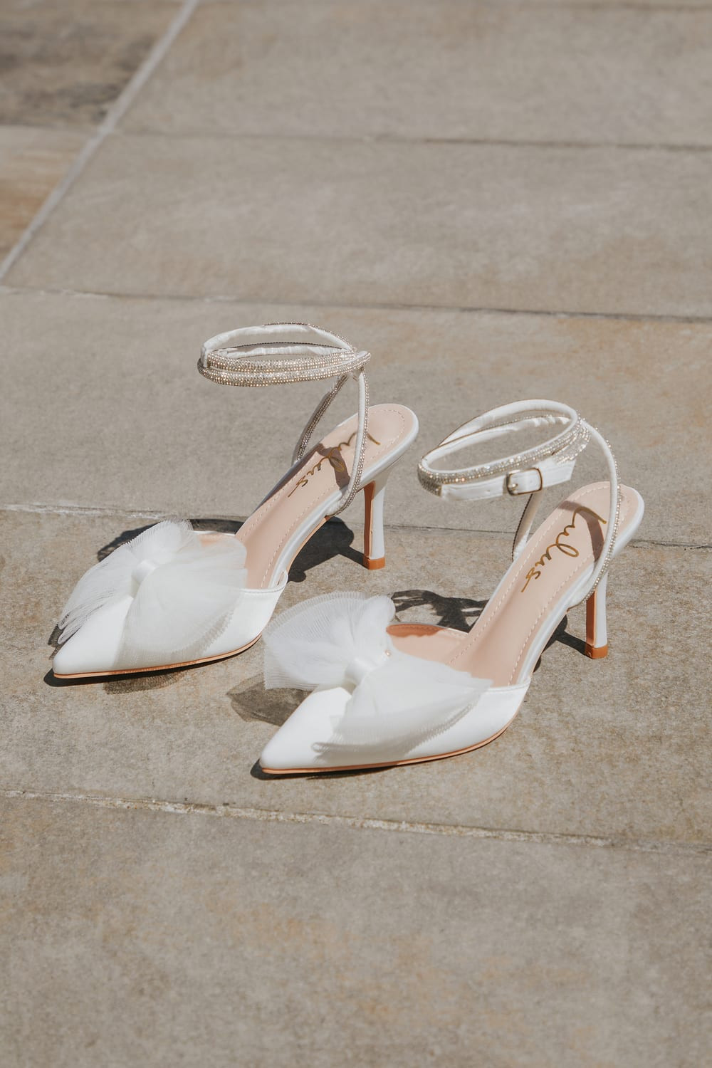 Lelanee White Satin Rhinestone Bow Ankle Strap Pumps | Lulus (US)