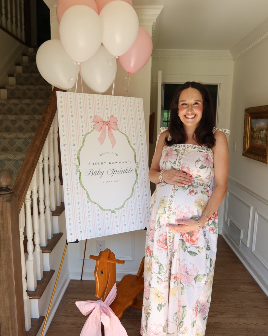 Baby shower dress - 36 weeks pregnant, sized up one for bust but normal size may have worked since the back is smocked

#LTKBump #LTKootd