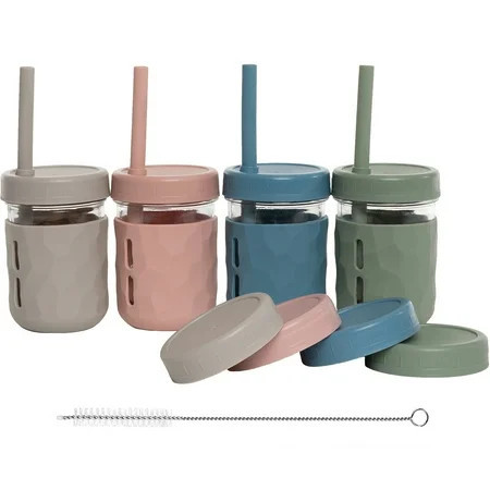 WeeSprout Glass Cups with Lids & Straws, Spill-resistant Cups for Toddlers & Kids - 8/12oz, Set of 4 | Walmart (US)