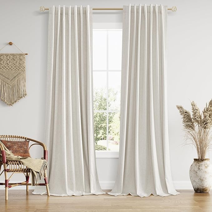 Guken Boho 100% Blackout Linen Curtains 84 Inch Long 2 Panels Set for Living Room Bedroom Black O... | Amazon (US)
