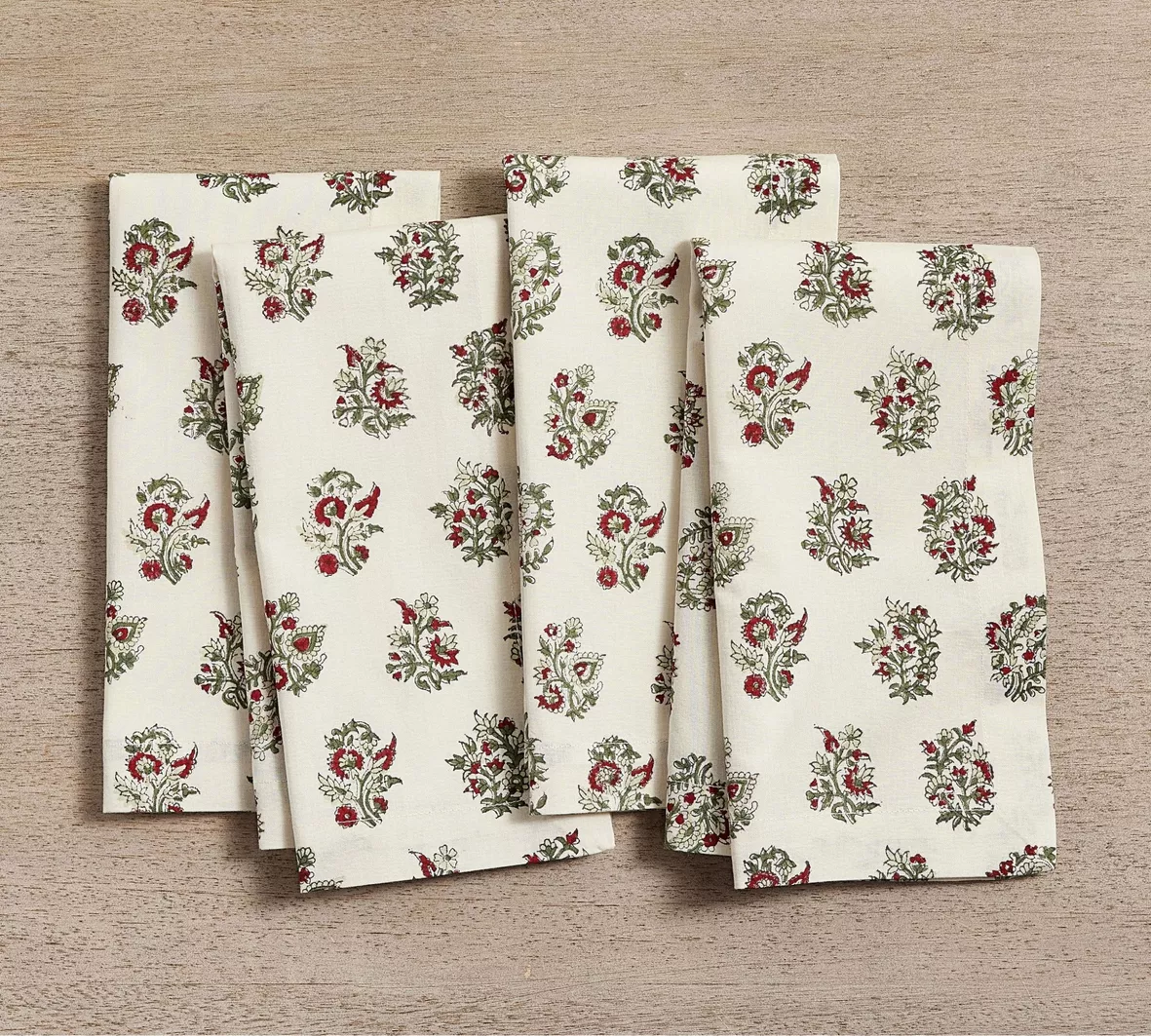 Sophia Floral Block Print Cotton Napkins - Set of 4