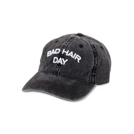 Time and Tru Women's Washed Cotton Twill Embroidered Bad Hair Day Baseball Hat Black Soot | Walmart (US)