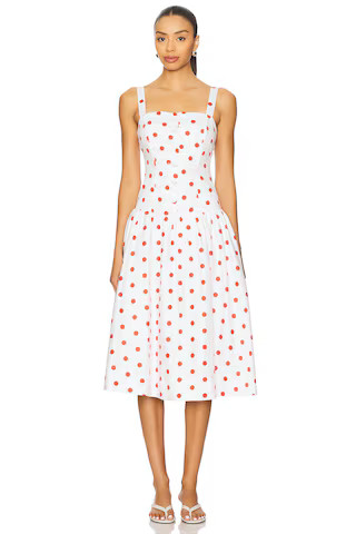 For Love & Lemons Red Dot Midi Dress in White from Revolve.com | Revolve Clothing (Global)