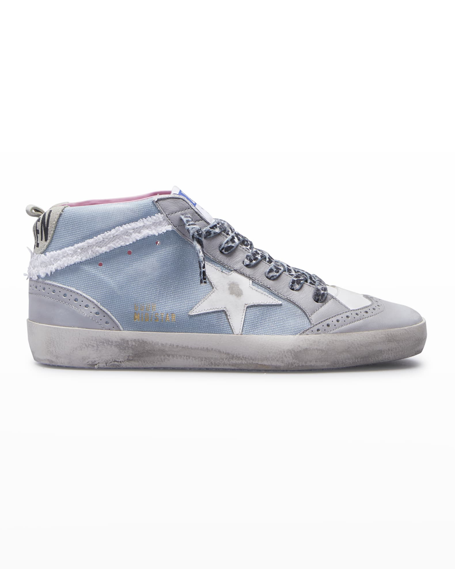Golden Goose Mid Star Canvas Wing-Tip Sneakers | Neiman Marcus