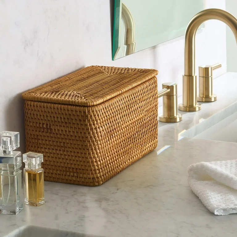 Better Homes & Gardens Brown Rattan Organizer Basket with Lid | Walmart (US)