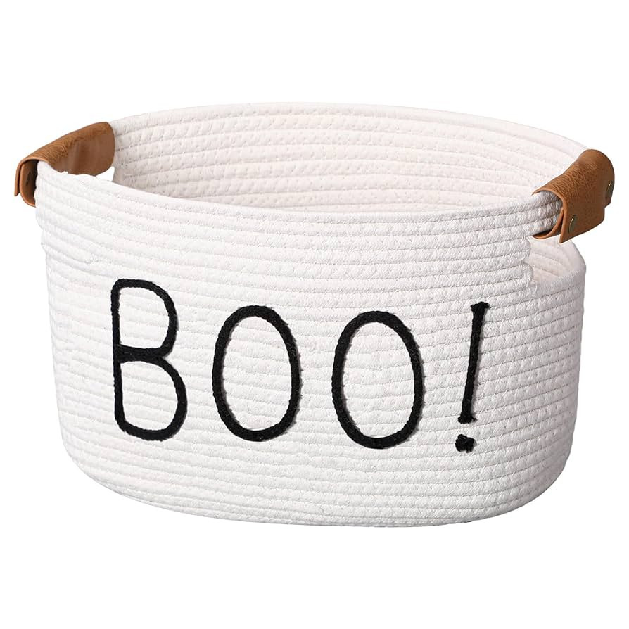 Meanplan Halloween Boo Basket with Handles, Funny Halloween Cotton Rope Ghost Spooky Basket Gifts... | Amazon (US)