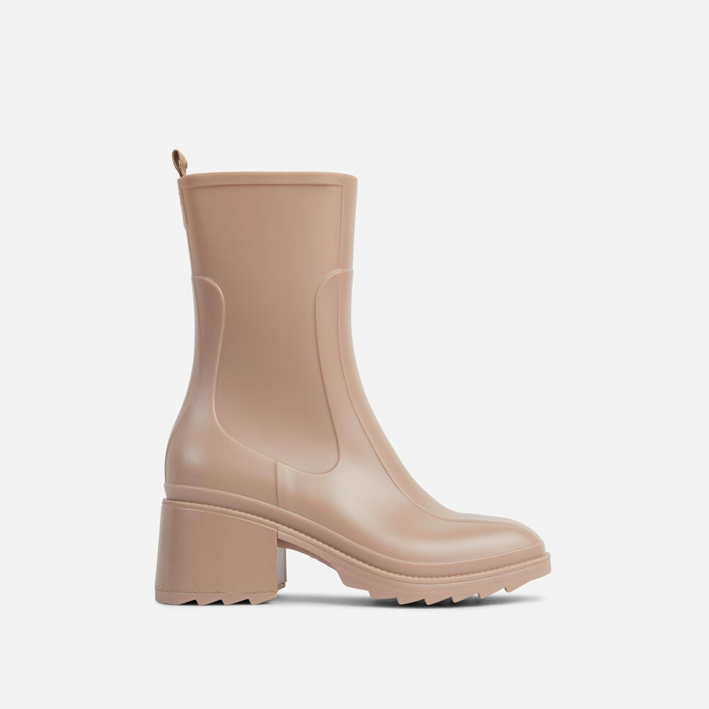Icon Block Heel Ankle Wellington Boot In Cream Nude | EGO Shoes (US & Canada)