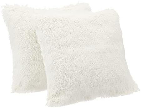 Amazon Basics Shaggy Long Fur Faux Fur Throw Pillow Covers, 18"x18", Pack of 2 - Cream | Amazon (US)