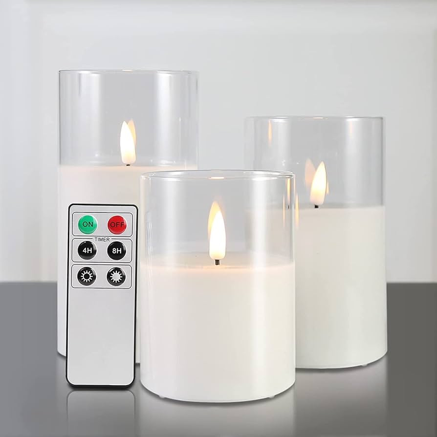 Eywamage Clear Glass Flameless Candles with Remote, Flickering Realistic LED Battery Pillar Candl... | Amazon (US)