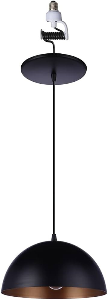 Worth Home Products Instant Pendant Light - Matte Black and Gold Large Metal Dome Shade Recessed ... | Amazon (US)