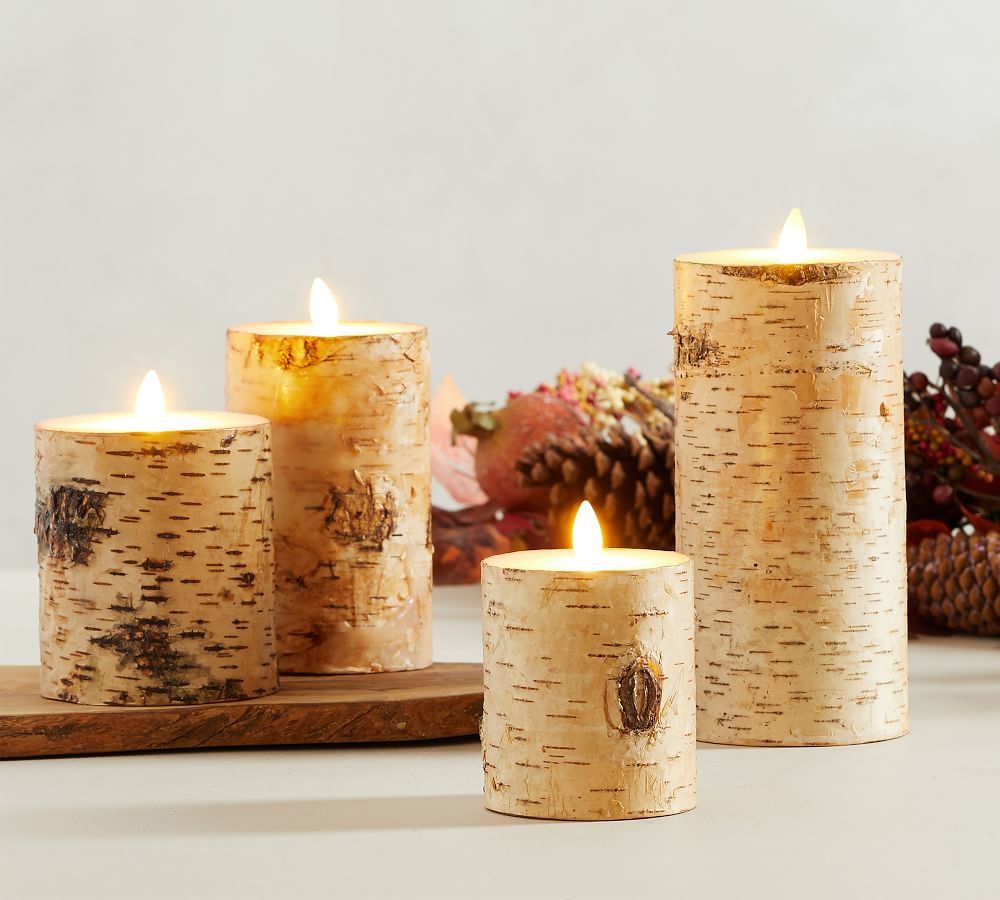 Premium Flickering Flameless Wax Pillar Candles, Textured Birch | Pottery Barn (US)