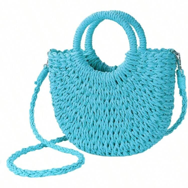 Womens Straw Beach Bag Woven Crossbody Shoulder Bags Top Handle Satchel Handbag Purse Summer | SHEIN
