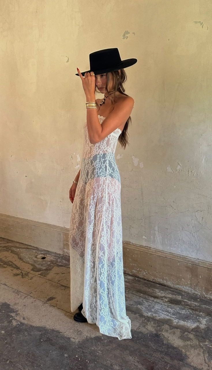 #BohoStyle #LaceDress #WesternFashion #CowgirlChic #BohoOutfit #SheerDress #MinimalAesthetic #EditorialStyle #WesternGlam #CowgirlLook #BohemianVibes #FashionInspo #VintageVibes #WesternHat #LaceLook #SoftGrunge #MoodyAesthetic #SummerEditorial #CottagecoreFashion #ModelOffDuty
