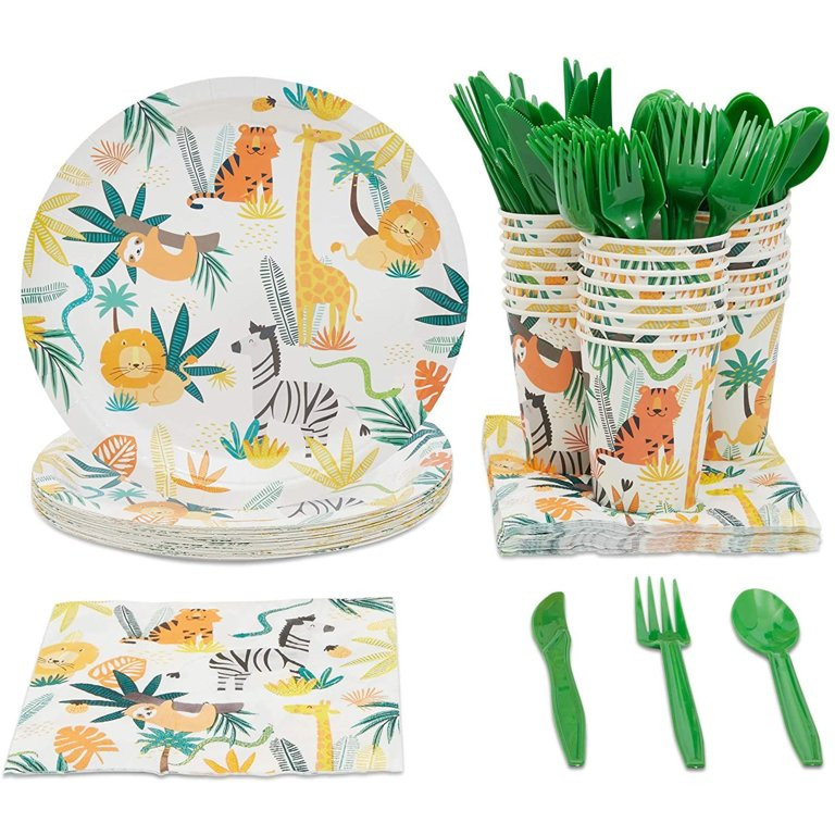Serves 24 Safari Jungle Theme Party Supplies Set for Kids Birthday Decorations Favors, Zoo Animal... | Walmart (US)