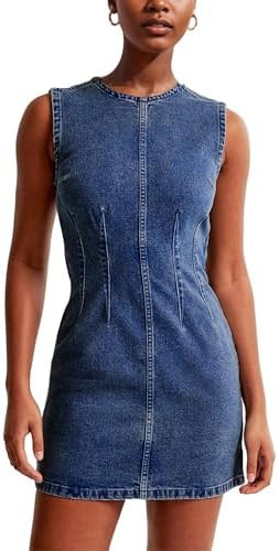Daacee Women's Sleeveless Denim Mini Dress Sleeveless Waist Tucks Zipper Short Tank Jean Dresses ... | Amazon (US)