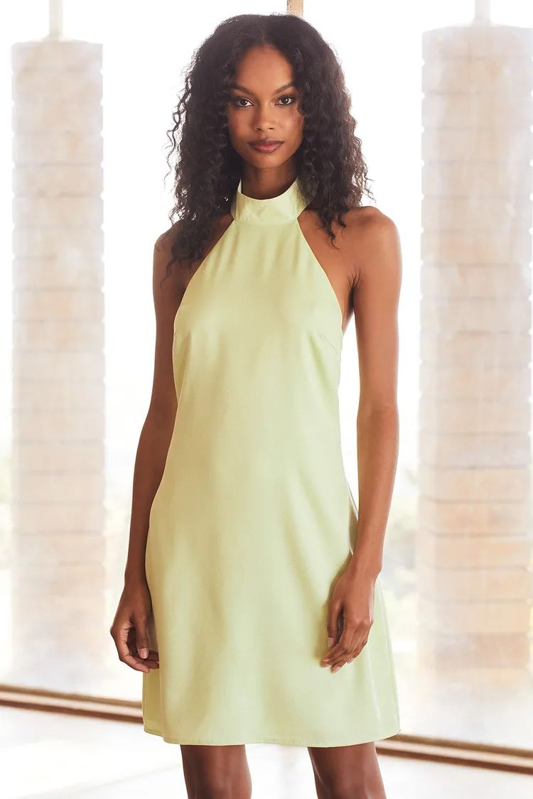 Soiree Season Light Green Satin Halter Mini Dress | Lulus