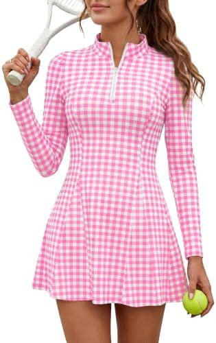 Fisoew Womens Tennis Golf Mini Dresses with Shorts Long Sleeve Collared Zipper Workout Athletic 2... | Amazon (US)