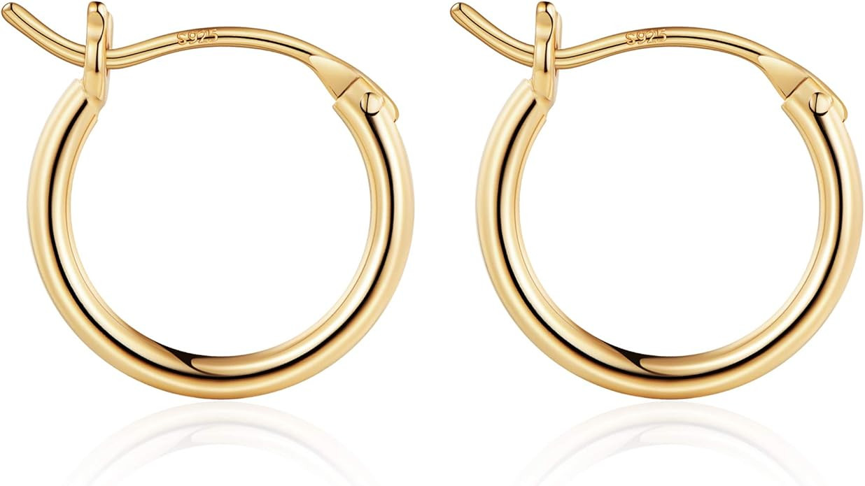 Gold Hoop Earrings for Women, 14K Real Gold Plated Steling Silver Post Hypoallergenic Hoops Earri... | Amazon (US)