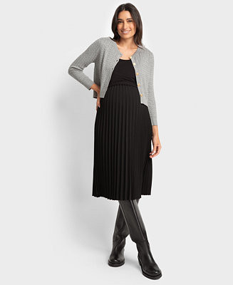 Women's Pleated Maternity Nursing Dress with Cardigan Topper | Macy's