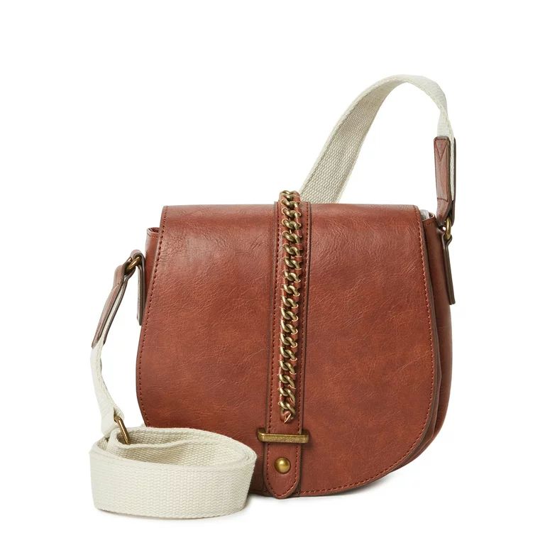 Time and Tru Women's Faux Leather Emery Crossbody Handbag Brown | Walmart (US)