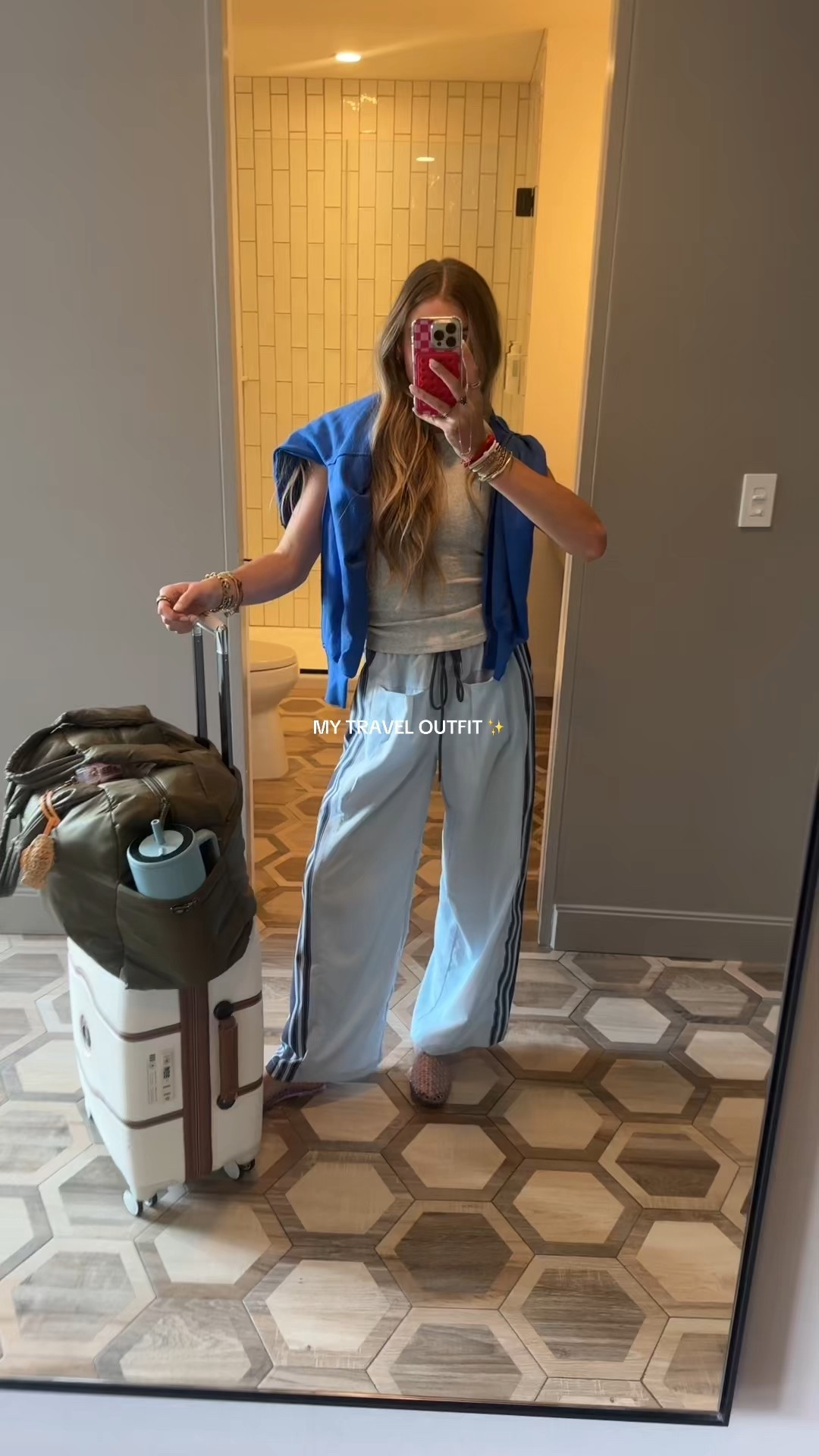 My airport travel outfit. My tank top has a built in bra size XS SUUKSESS Women Padded Cotton Ribbed Tank Tops 2025 High Neck Racerback Basic Tops. My pants are size XS Hongsui Women's Wide Leg Pants Drawstring High Rise Side Striped Slouchy Palazzo Pants with Pockets. My Caridgan is a free people look for less from Amazon size small  Esmeling Women Casual Button Front Sweater Henley Neck Long Sleeve Knitwear Solid Cropped Pullover Sweater. My infamous clear jelly slide sandals from Steve Madden. 

Airport outfit, travel outfit, comfortable outfit, amazon outfit, #outfit #fashion #style #ootd #ootn #outfitoftheday #fashionstyle  #outfitinspiration #outfitinspo #tryon #tryonhaul #lookbook #outfitideas #currentlywearing #styleinspo #outfitinspiration outfit, outfit of the day, outfit inspo, outfit ideas, styling, try on, fashion, affordable fashion. 

#LTKTravel #LTKItBag #LTKFindsUnder50