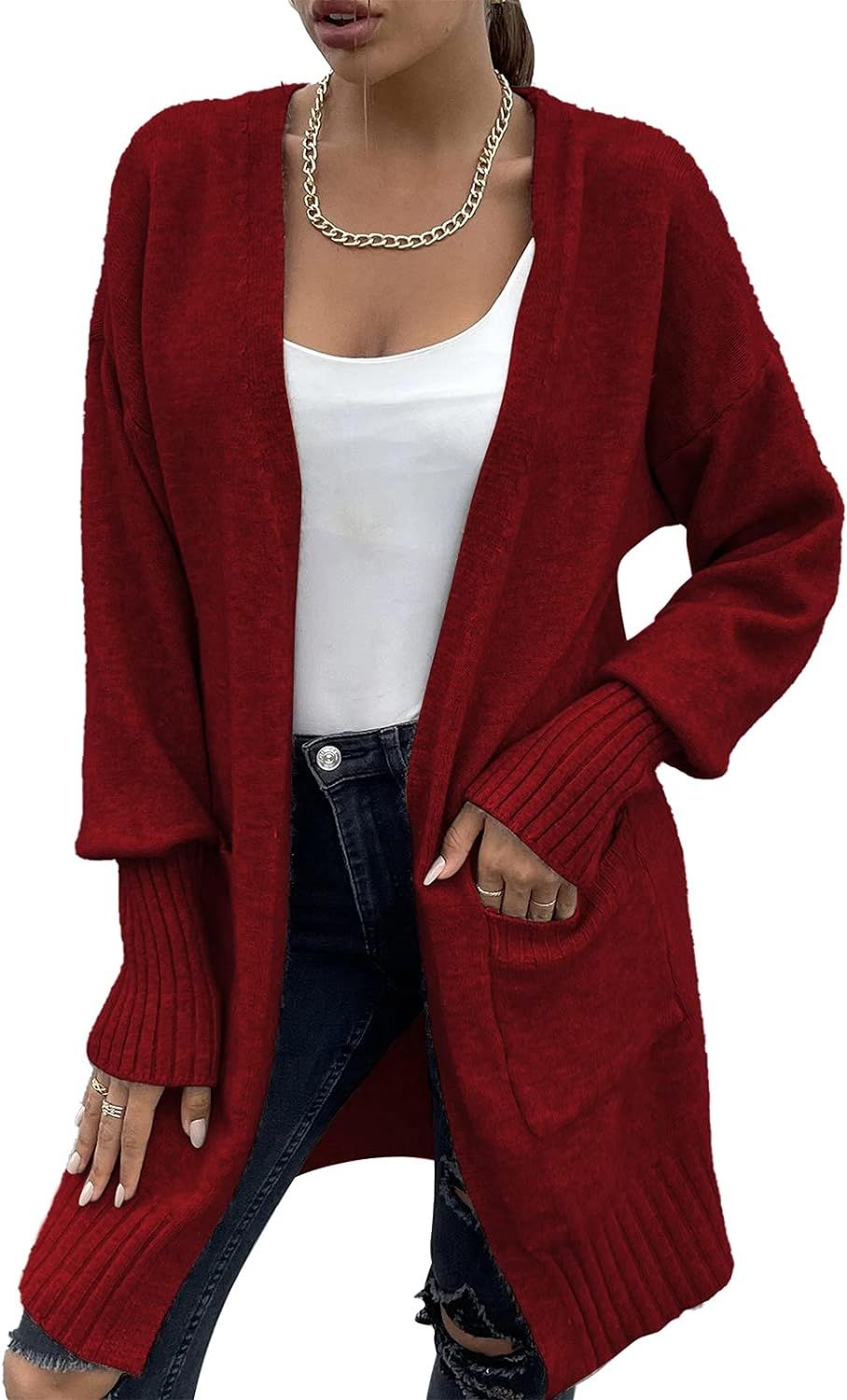 Jillumi Women's Long Sleeve Open Front Cardigan Sweaters Popcorn Chunky Knit Loose Outwear with P... | Amazon (US)