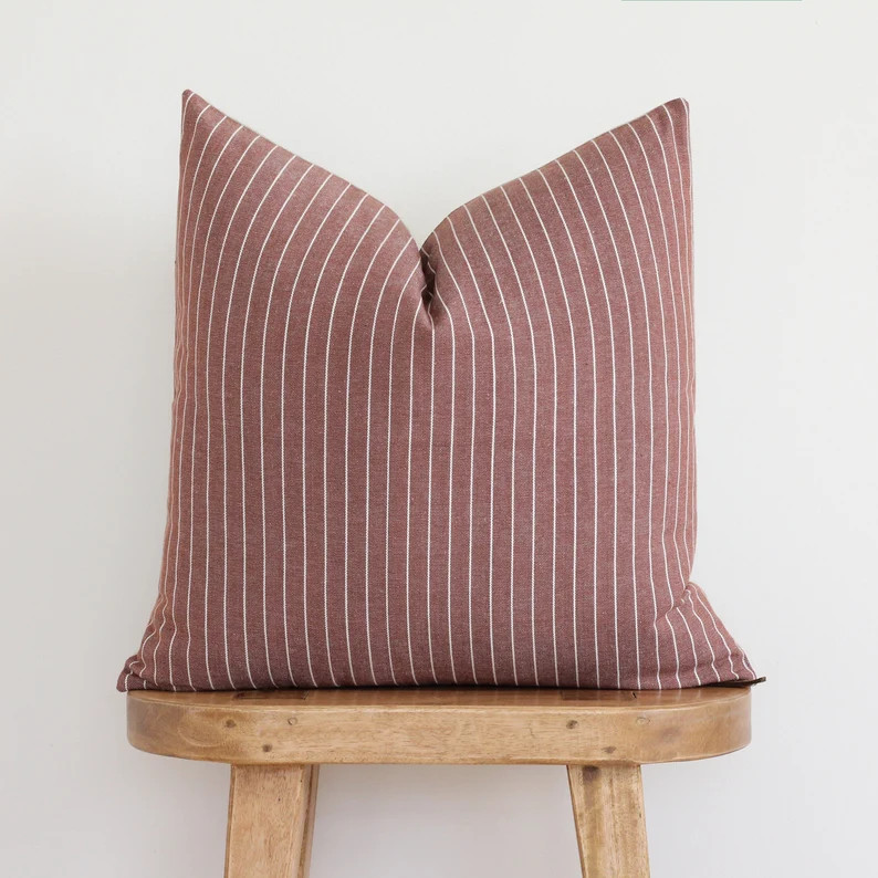 Burgundy Stripe Pillow Cover Throw Pillow Cover Designer Accent Pillow Pin Stripe 20x20 Lumbar Pi... | Etsy (US)