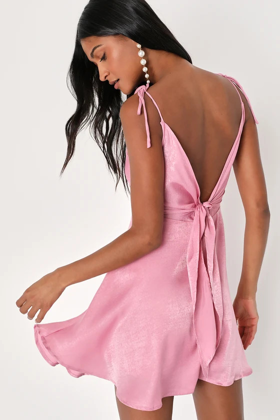Party with Prosecco Pink Satin Tie-Back Mini Dress $69
        Product Rating: 3.8974 of 5 stars
... | Lulus