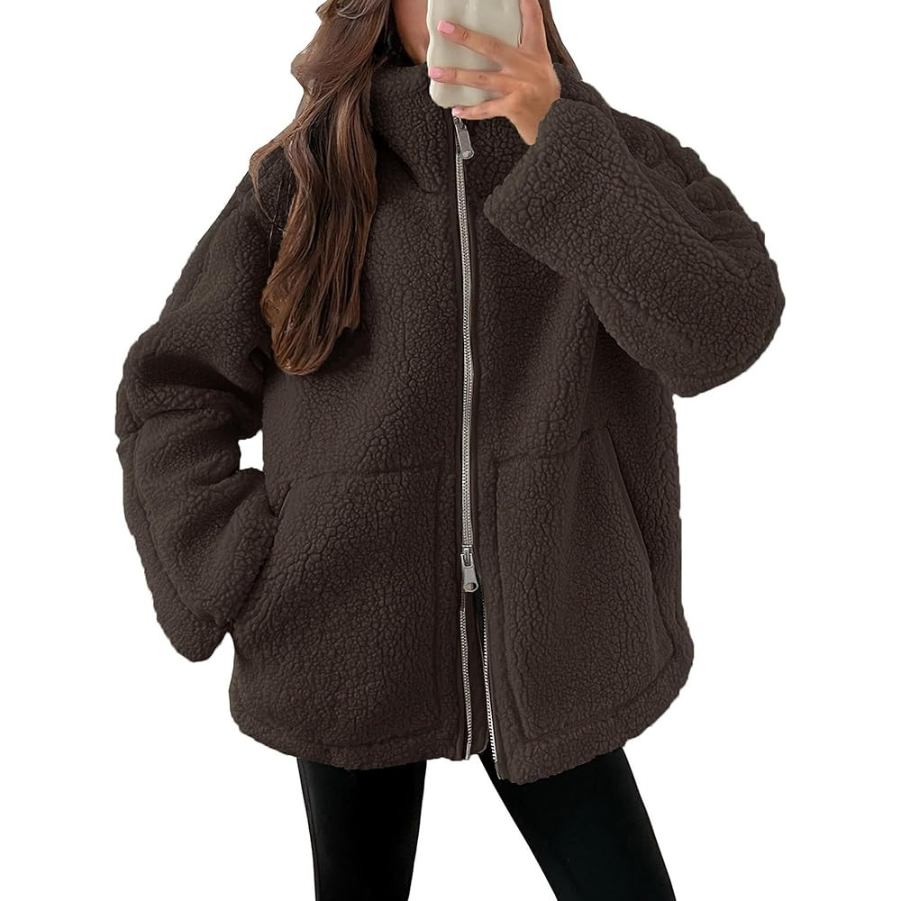 Womens Fuzzy Fleece Jacket Button Down Long Sleeve Sherpa Coats Sweatshirt Casual Winter Warm Out... | Amazon (CA)