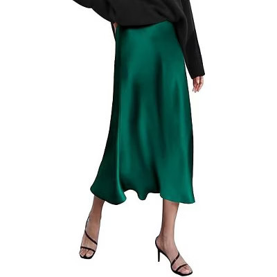 Zeagoo Women's Satin Skirts Silk Skirt Green High Waisted Skirts Silky Dress Skirt Long-Green-S | Target