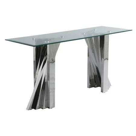 Geometric Clear Glass Console Table with Silver Stainless Steel | Walmart (US)