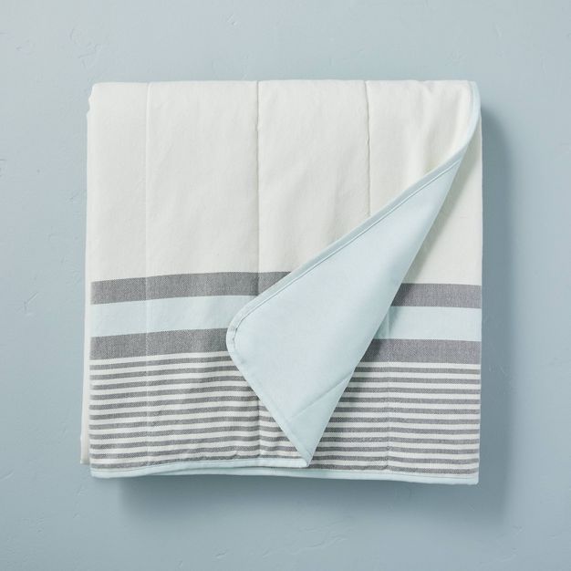 Border Stripe Summer Picnic Blanket Light Blue/Gray/Cream - Hearth & Hand™ with Magnolia | Target