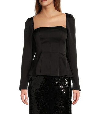 Jaylani Crepe Square Neck Long Sleeve Peplum Blouse | Dillard's