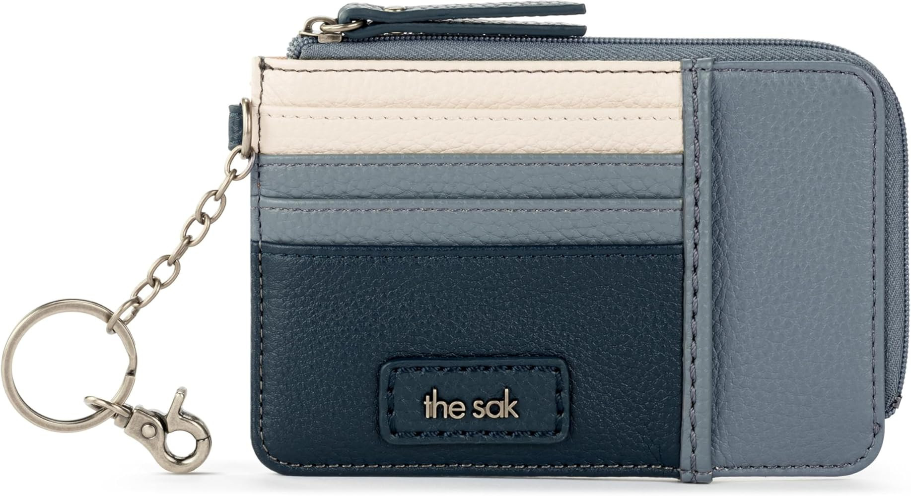 The Sak Iris Wallet in Leather, Elevated Card Holder with Keychain, Dusty Blue Block | Amazon (US)